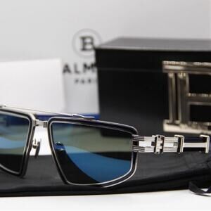 NEW BALMAIN TITAN UNISEX SILVER/BLUE SUNGLASSES Authentic
